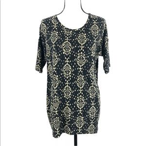 LulaRoe Irma Black and Tan Damask Print Top
